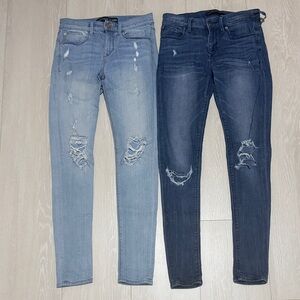 Express Distressed Mid Rise Legging Skinny in Light and Dark Blue in Bundle of 2